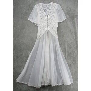 Vintage Val Mode Lingerie Womens Small Sheer Lace Robe Coquette Fairy Feminine